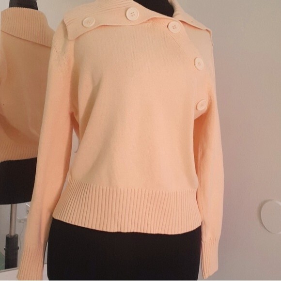 Jeanne Pierre Big Button Mock Neck Ribbed Cotton Blend Yellow Sweater  Large - Picture 8 of 12